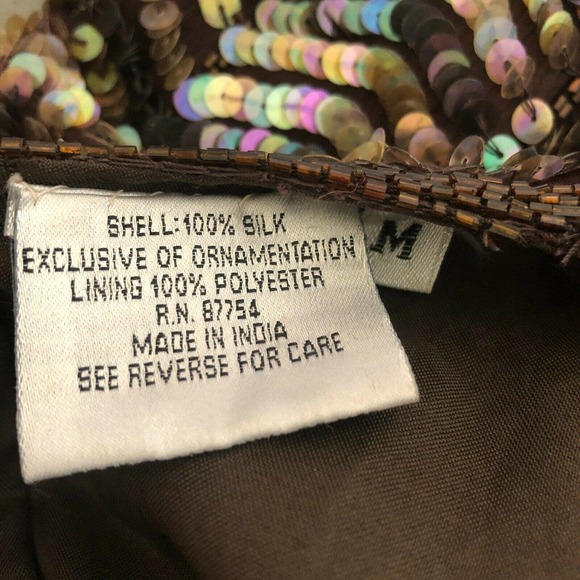 Sequined Silk Tank Top Brown Iridescent Beaded M - Picture 7 of 11